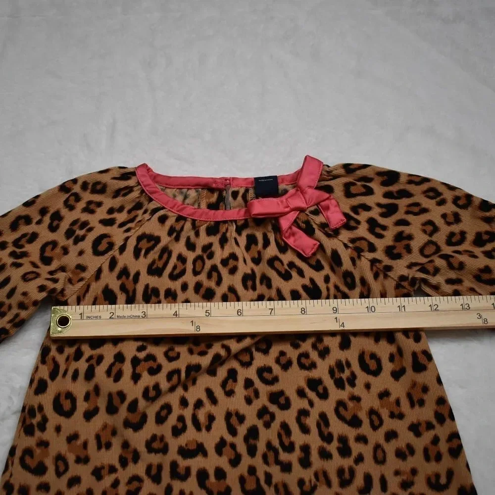 Baby Gap Corduroy Leopard Dress Sz 2T Bow 100% Cotton Animal Cheetah